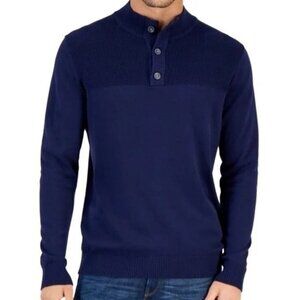 NEW! Club Room Men's Pull Over Button Mock Long Sleeve Knit Sweater Navy Blue XL